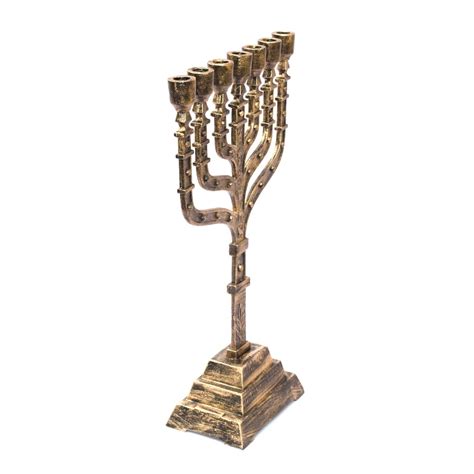 Unique Design Candle Holder Menorah Brass Antique 7 Branch Temple Menorah 12 Tribes Of Israel