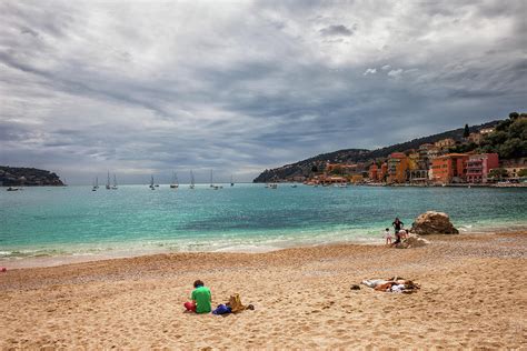 Beach And Sea Bay In Villefranche Sur Mer In France Photograph By Artur