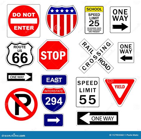 Usa Road Traffic Signs Symbols Stock Vector Illustration Of Route