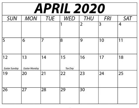 Free April 2020 Calendar With Holidays Free Printable Calendar