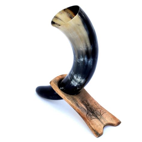 Genuine 12 Ox Horn Viking Drinking Horn W Solid Wood Stand Engraved