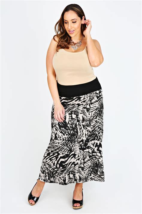 Black Tribal Print Maxi Skirt With Folded Waistband Jada Sezer Tie Dye