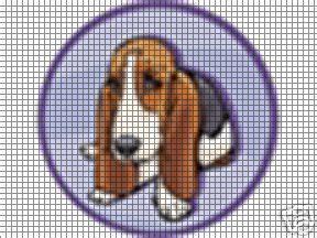 Stitch inner eye to outer eye. Basset hound cross stitch patterns | Cross stitch necklace ...