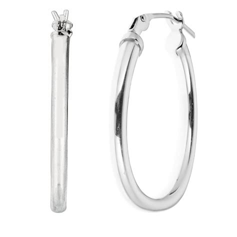 Sterling Silver U Tubular Large Female Oval Hoop Earrings X Mm