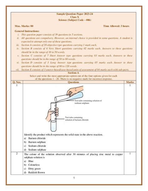 Cbse Class Science Sample Paper Pdf Ncert Expert