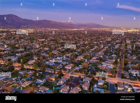 Aerial Night View Of The Arcadia Area With The White Snowy Mt Baldy At