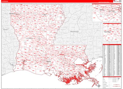 Louisiana Digit Zip Code Maps Red Line