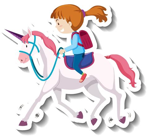 A Girl Riding Unicorn Cartoon Sticker 3112470 Vector Art At Vecteezy
