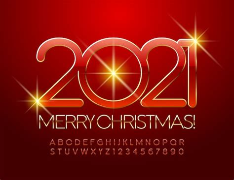 Feliz Navidad 2021 Elegante Fuente Roja Y Dorada Números Y Letras Del
