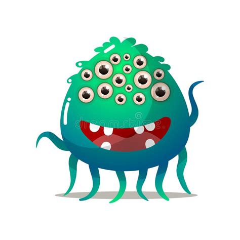 Cute Comic Monster With All Eyes With Many Legs Stock Vector