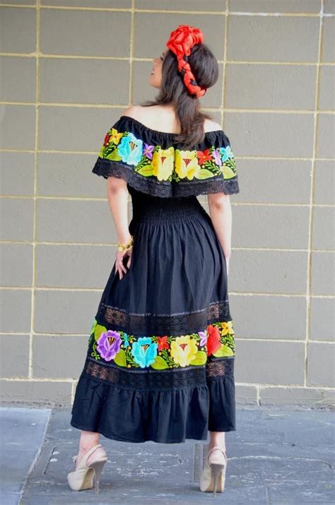 multicolor embroidered off shoulders mexican dress black lace crochet vestidos mexicanos