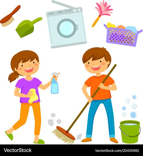 Happy Kids Cleaning House Royalty Free Vector Image