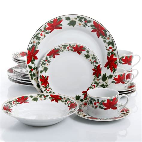 Holiday Poinsettia Theme 20 Piece Holiday Dinnerware Christmas Dinnerware Christmas
