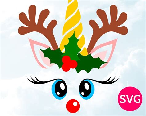 Unicorn Reindeer Face Svg Cool Unicorn With Antlers Design Cute