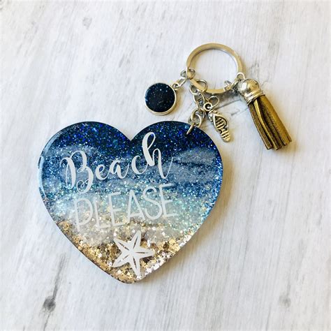Beach Please Keychain Glitter Beach Keychain Acrylic Glitter Etsy Diy Resin Keychain Resin