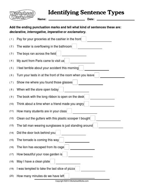 Sentence Types Worksheet