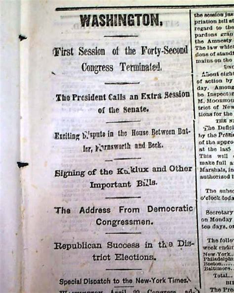 The Ku Klux Klan Enforcement Act Ulysses S Grant Signing 1871 Nyc