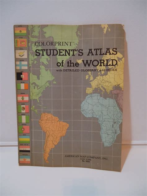 Vintage Colorprint Student School Atlas Of The World Map Book