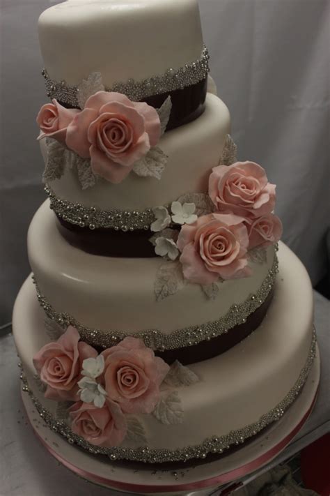 Romantic Blush Pink Brown And Ivory Wedding Cake With