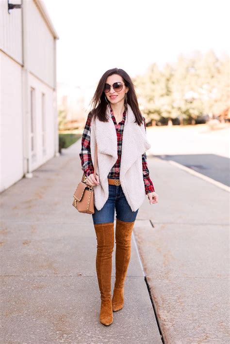 Layering Flannel With Faux Fur Fall Boots Outfit Tan Boots Outfit