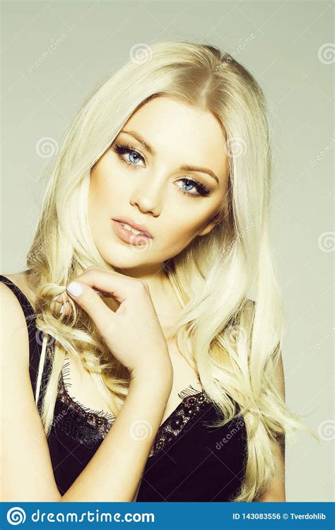 Pretty Platinum Blonde Girl In Black Stock Photo Image
