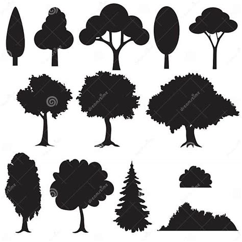 Set Of Various Stylized Trees In Silhouette Stock Vector