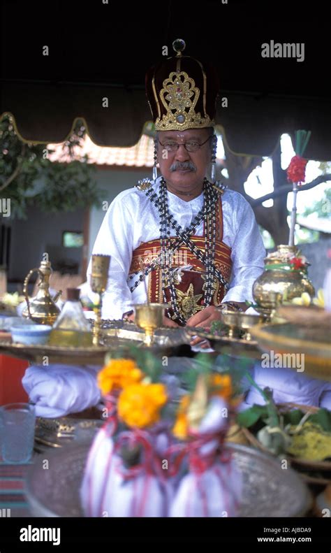 Hindu Priest At House Blessing Ceremony Renon Denpasar Bali Indonesia