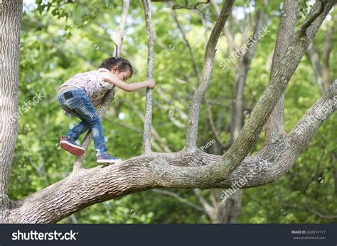 Happy Little Girl Climbing Tree Stock Photo Edit Now 634574117