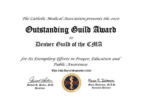 Outstanding Guild Award Certificate - Catholic Medical Association : Catholic Medical Association