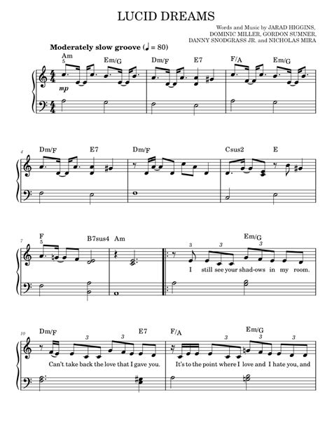 Lucid Dreams Sheet Music For Piano By Juice Wrld Official
