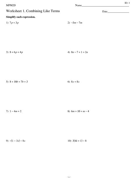 13 Best Images of Combining Like Terms Worksheet Answer Key - Algebra 1