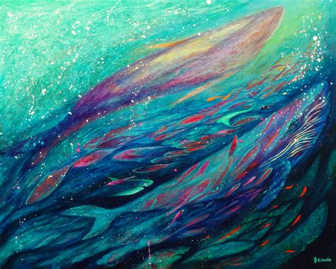 Abstract Two Whales Original Painting Deep Impressions
