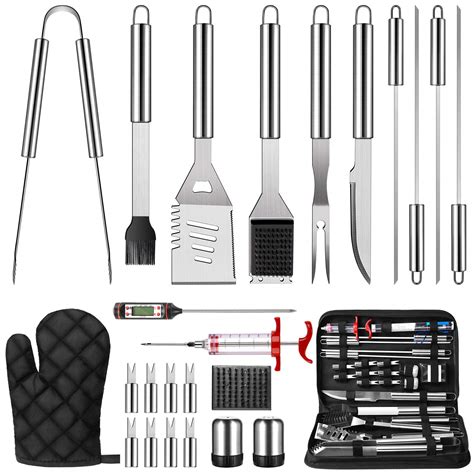 25pcs bbq grill accessories tools set stainless steel grilling kit with oxford cloth case for
