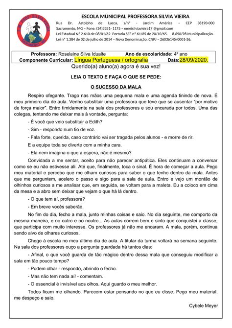 4º Ano Aula De LÍngua Portuguesa Plano De Aula E Atividades Cloobx