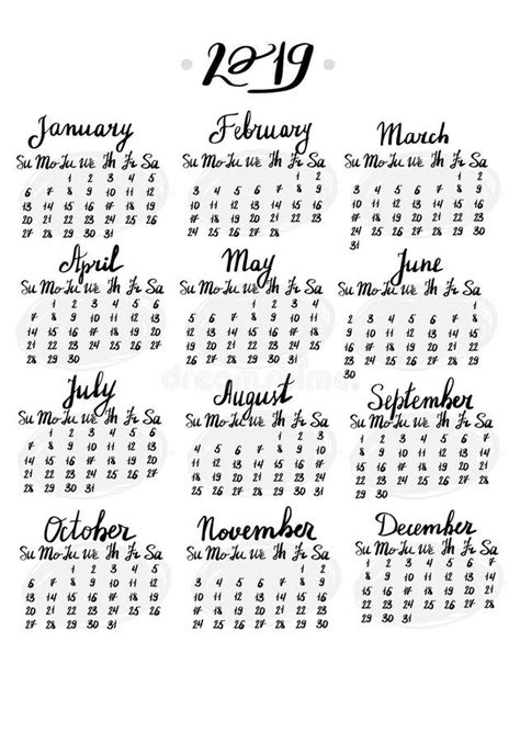 Hand Drawn Calendar With Lettering Stock Vector Illustration Of