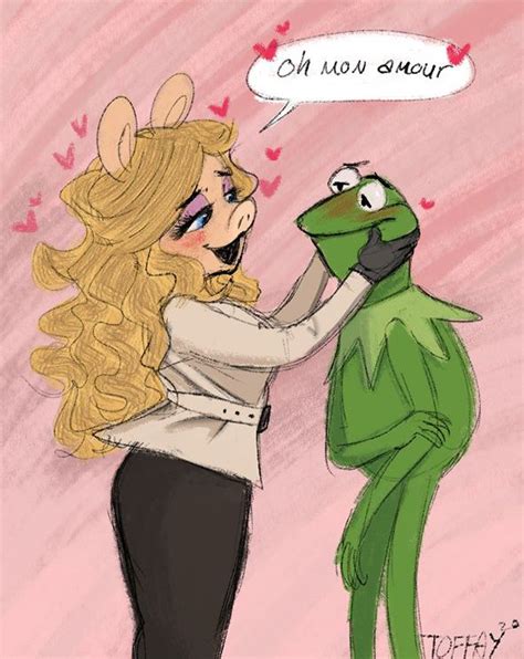 A Drawing Of Kermie The Frog And Miss Piggy Talking To Each Other