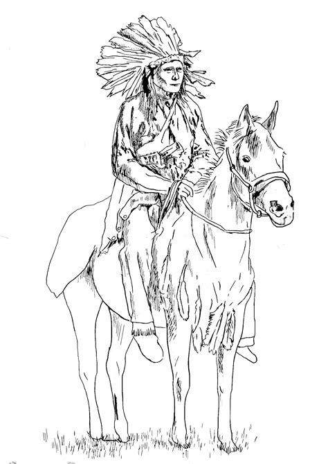 Native american on his horse - Native American Adult Coloring Pages