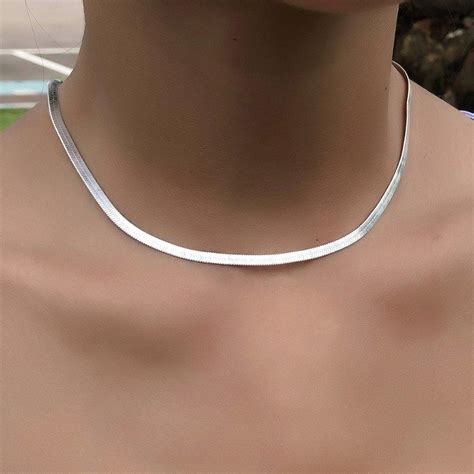 Silver Herringbone Necklace Silver Herringbone Chain Layer Necklace