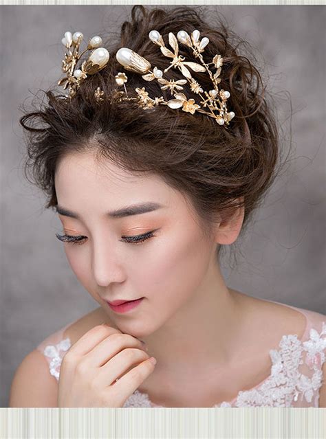 Vintage Tiaras Luxury Baroque Queen Crowns Golden Leaf Big Pearl