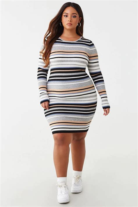Plus Size Ribbed Striped Mini Dress Forever 21 Striped Mini Dress