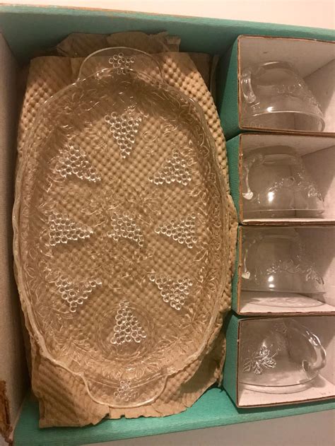 Vintage Anchor Hocking Glass Serva Snack Set Plates And Cups Etsy