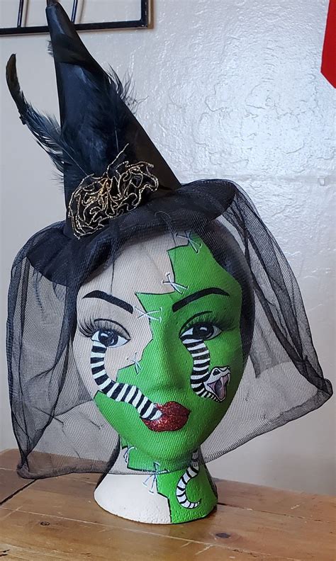 Painted Mannequin Head Halloween Witch Makeup Styrofoam Head Art