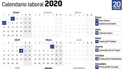 Calendario Laboral 2020 Para España 8 Festivos Que Se Suman A Los