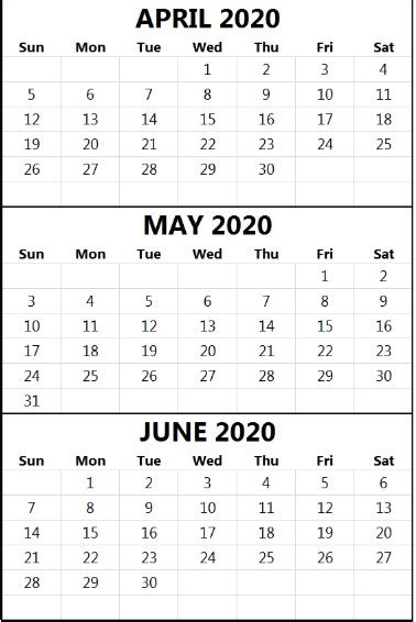 April May June 2020 Calendar Printable Pdf Word Excel Templateprintable