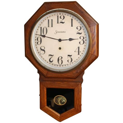 Antique Sessions Solid Oak 8 Day Time Only Schoolhouse Clock Runs