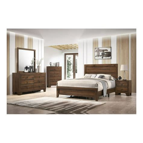Traditional Brown Cherry Panel Bed Dresser Mirror Nightstand Set 4pc
