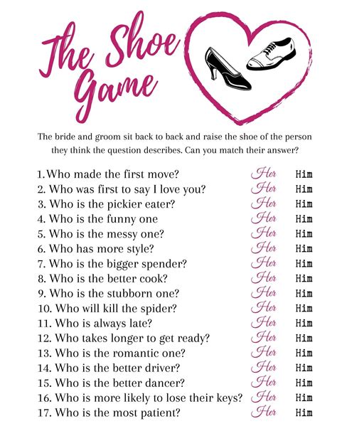 The Wedding Shoe Game Printable Bridal Shower Game Instant Etsy