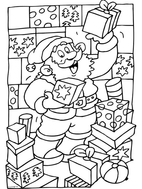 Kleurplaat Kerstman met veel pakjes Kerstman, Kerstkleurplaten