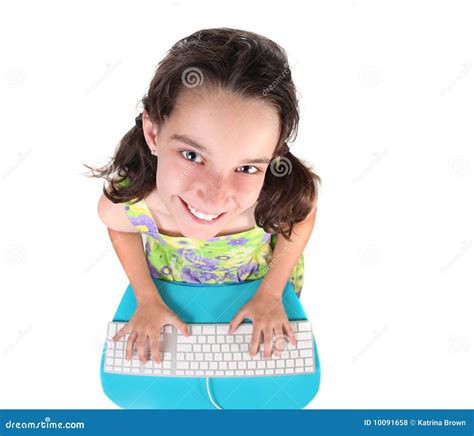 Cute Little Girl Typing On A Computer Keyboard Stock Photo Image Of