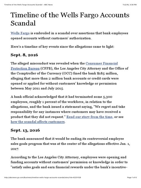 Timeline Of The Wells Fargo Accounts Scandal Abc News Pdf Wells